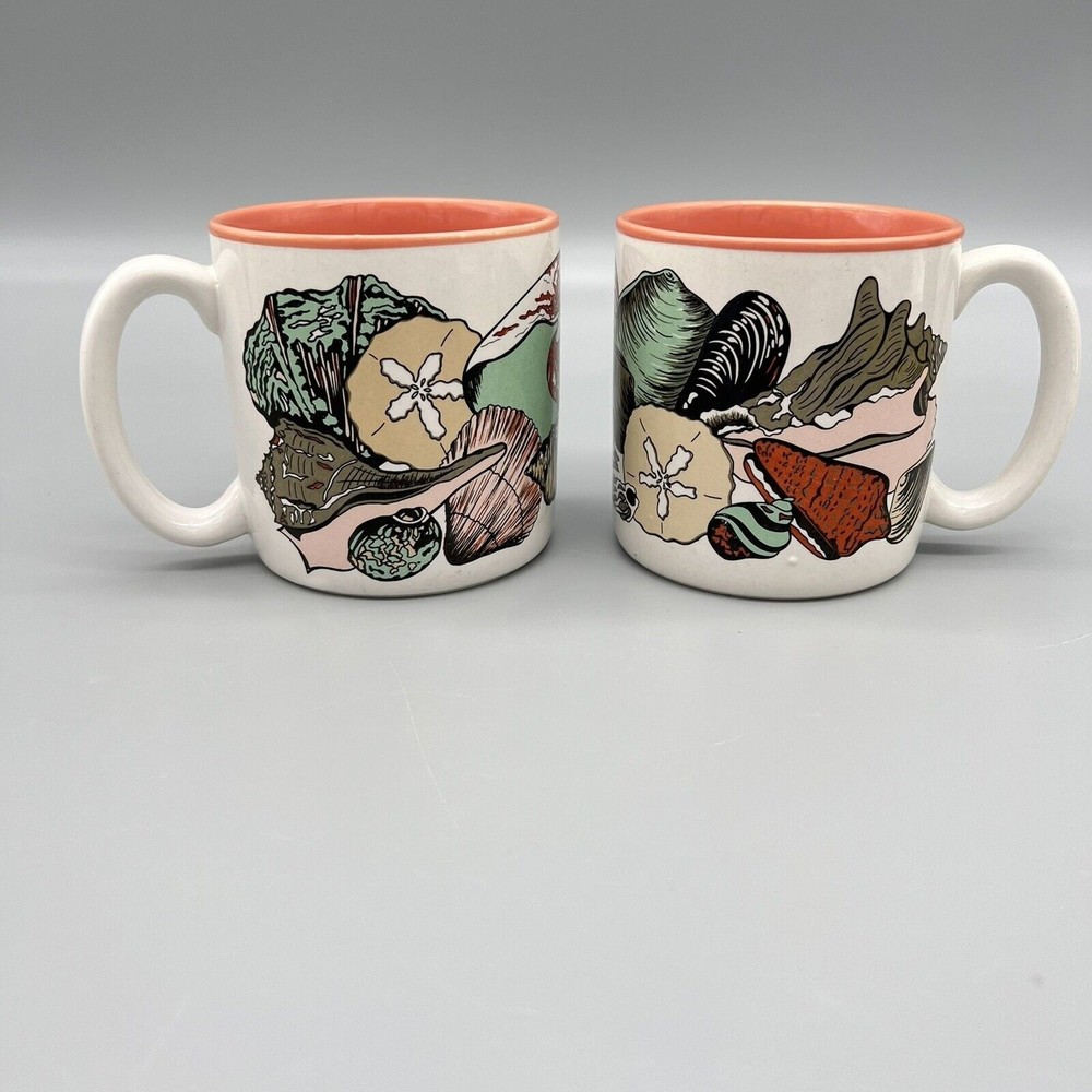 VTG 1988 Potpourri Press Coffee Mugs Seashell Shell Coral Pair Set of 2 EUC LN